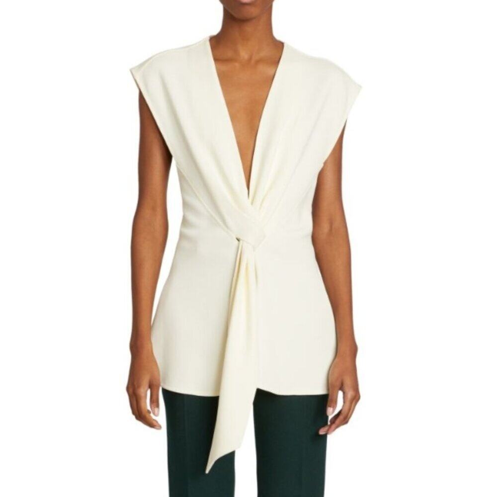 Victoria Beckham Fluid Cady Tie Drape Tux Tank Top Vanilla